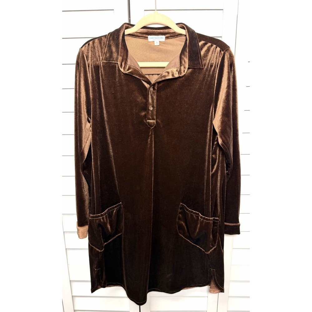 Earthbound Trading Co Boho Long Sleeve Velvet Dress Women's Size Small